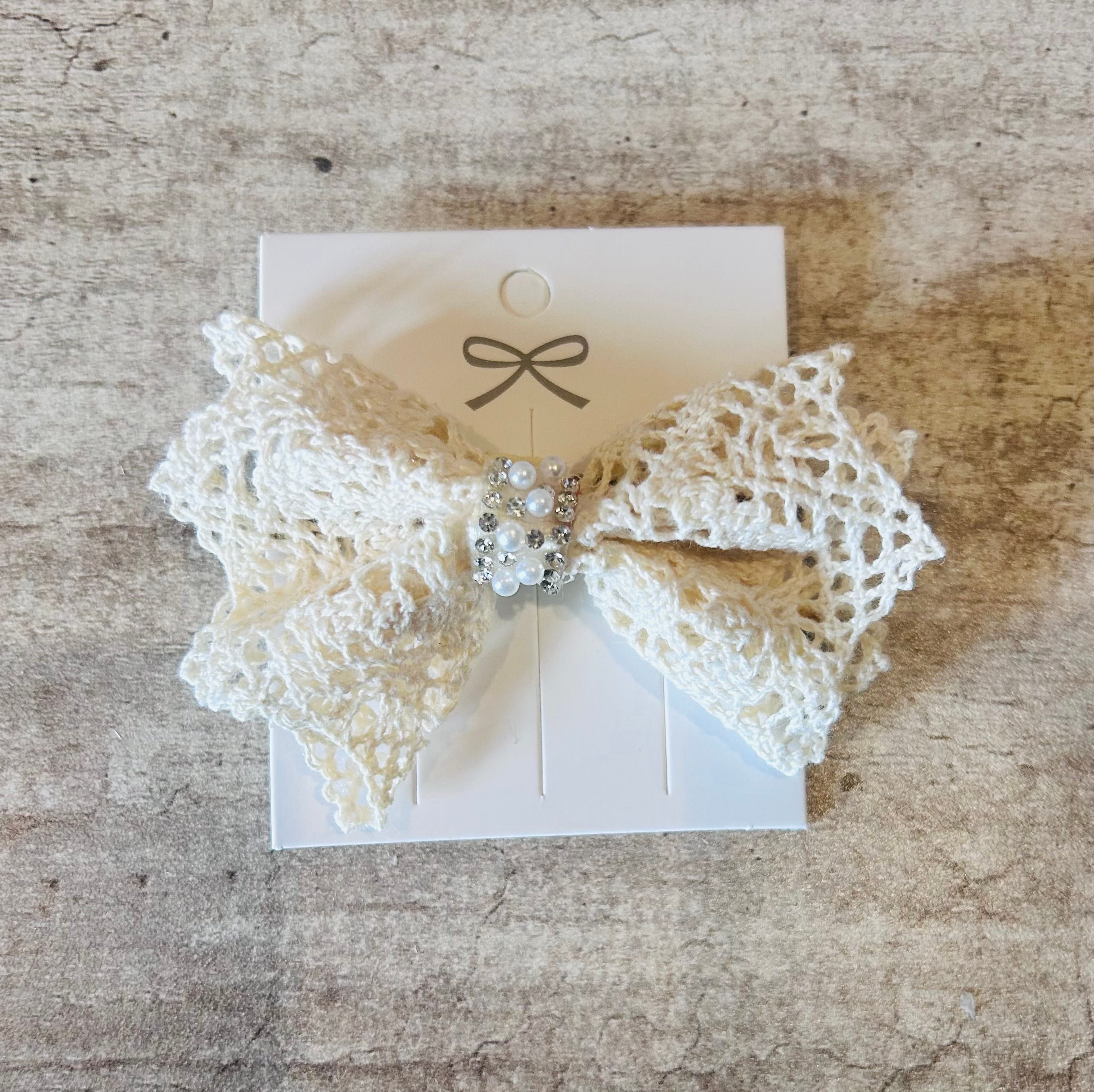  Ivory Lace Pearl Bow